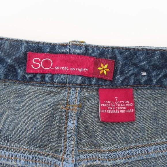 SO Juniors 7 Blue Denim Jean Skirt Button Pockets All Cotton Y2K 2000s Style - Picture 5 of 9